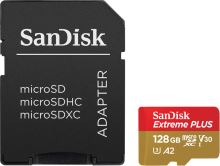 SanDisk Extreme PLUS microSDXC 128GB + SD Adapter 200MB/s & 90MB/s A2 C10 V30 UHS-I U3 (1)
